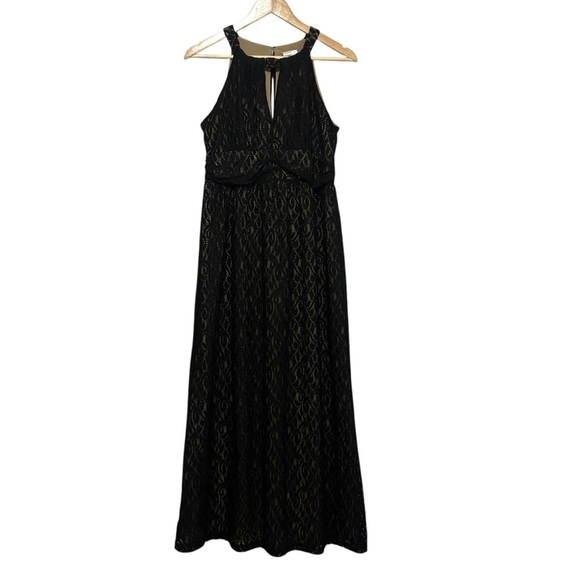 Women's 8 Black Halter Lace Maxi Cocktail Wedding Guest Party Elegant Gown Dress - Picture 1 of 7